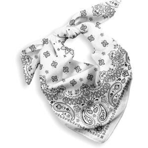 Women's White Cotton Bandana Large Cowgirl Imported Handkerchief Headband Scarf